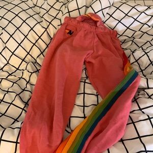 AVIATOR NATION WOMEN'S 6 STRIPE SWEATPANTS - PINK // RAINBOW STRIPES XS